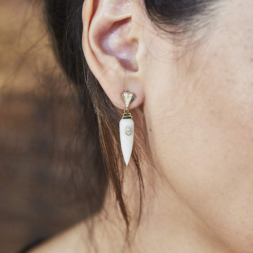 Art D'Eco Small Sepulcher Diamond Earrings in 18k Gold Jewelry