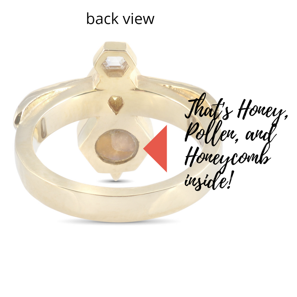 BeeWing Gold Ring with Amber, Diamonds, Honey, Pollen, and Honeycomb | BeeWing | Irthly