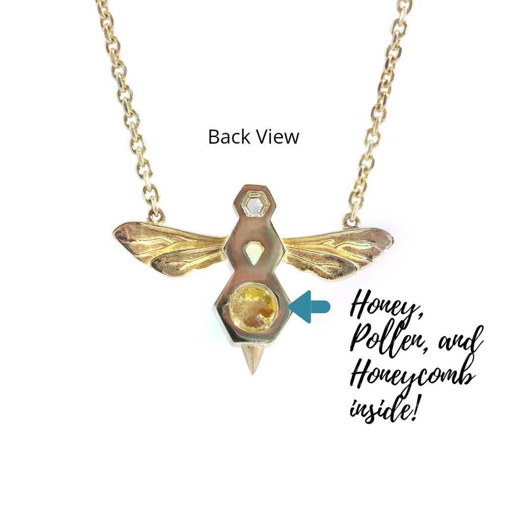 BeeWing Gold Necklace with Amber, Diamonds, Honey, Pollen, and Honeycomb | BeeWing | Irthly