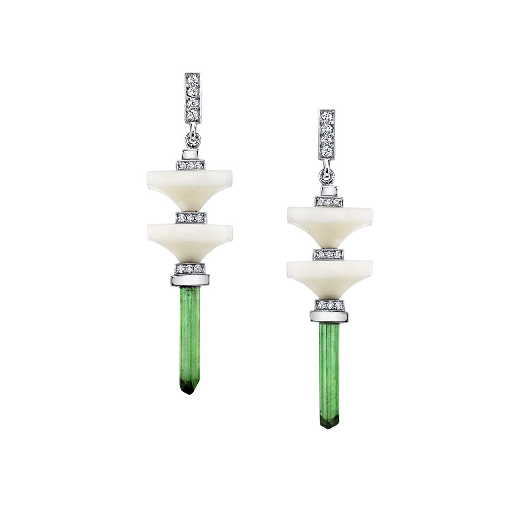 Art D'Eco Terminals Diamond Earrings in 18k Gold Jewelry-Double Layer - Irthly - 1