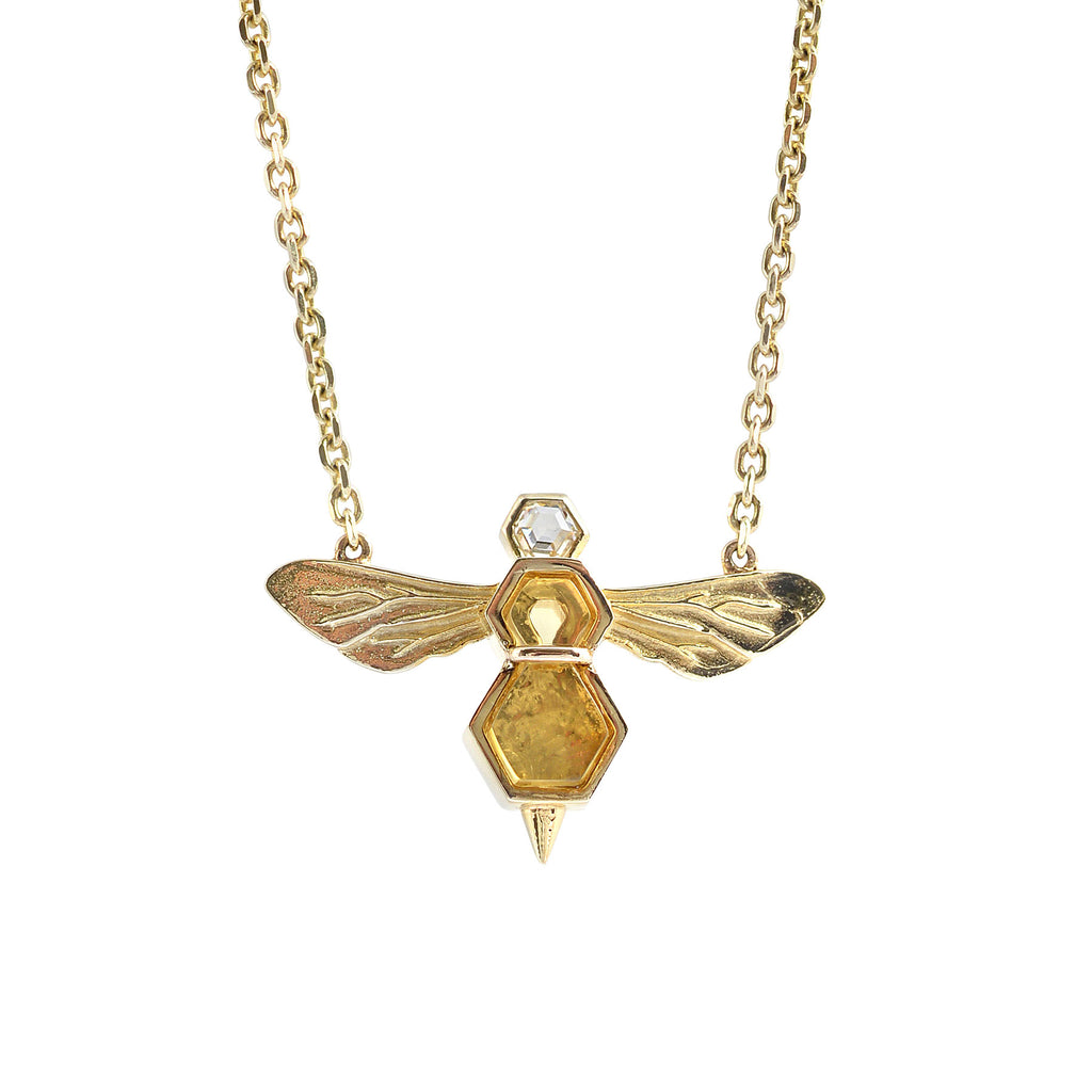 BeeWing Gold Necklace with Amber, Diamonds, Honey, Pollen, and Honeycomb | BeeWing | Irthly