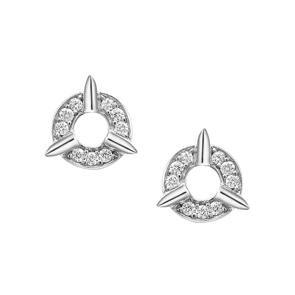 Dainty Circle Diamond Stud Earrings With Spikes In White Gold By Irthly